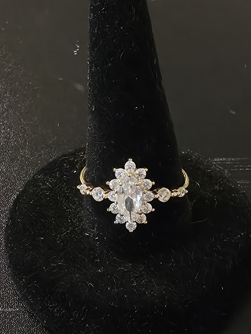Gold Marquise Halo Moissanite Ring Size 6 & 7 - Picture 5 of 10